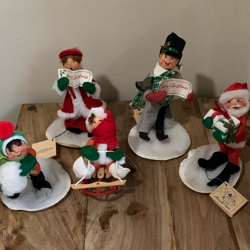Set Of 5 Vintage Annalee Felt Christmas Figurines With Original Tags